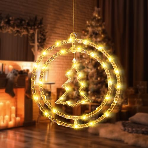 Weihnachtsbeleuchtung Innen Fensterdeko mit Led Lichter,8 Licht Modi Weihnachtsdeko Hängeleuchte USB LED Sternfenster Weihnachtsstern Beleuchtung für Party Fensterdeko Weinachtsdekorationen (Tree)