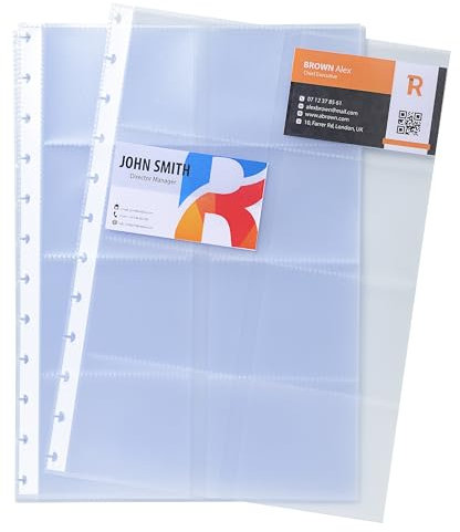 Exacompta - Réf. 86211E - Carton de 100 recharges pochettes détachables pour porte-cartes de visite amovible à anneaux (réf 75251E) - format A4-16 cartes de visite par page - dimensions 21 x 29,5 cm