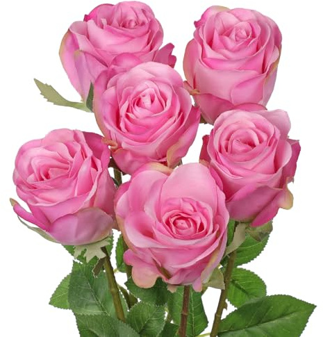 Oairse Pink Artificial Roses 6PCS 18.9 Silk Rose Faux Flowers with Long Stems Realistic Fake Rose Bouquet for DIY Wedding Arrangements Table Vase Centerpieces Home Event Decor