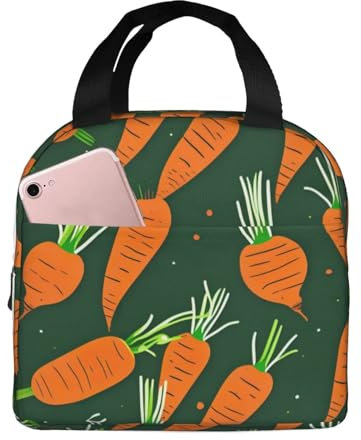 SDFHU Happy Carrot Print Lunchtasche Auslaufsicher Wiederverwendbar Isolierte Kühltasche Mittagessen Tasche für Büroarbeit Wandern
