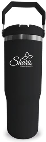 SHARIS Tumbler with Top Handle - Cute Water Bottle - Tumbler with Flip Straw - Water Bottle Fits in Car Cup Holder - 30 Oz - Insulated water bottle - Leak Proof with Straw - Black