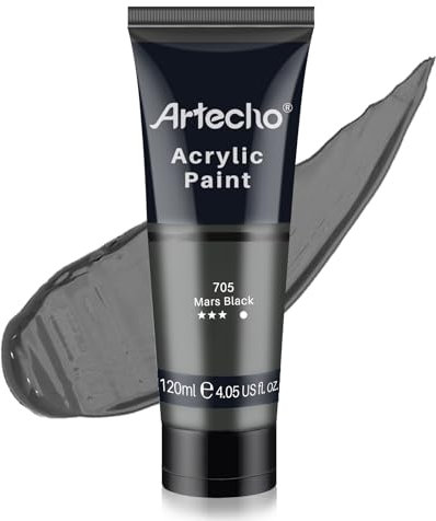 Artecho Acrylfarbe Mars Schwarz 120 ml, Wasserfest und Lichtecht, Schnell Trocknend, Acrylfarbe für Leinwand, Holz, Stoff, Handwerk, Leder und Stein.
