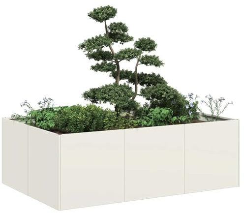 Myheimly Pflanzkübel, Pflanzschale, Garten-Garten-Pflanzkübel, Outdoor-Pflanzgefäß, Hochbeet, Pflanzgefäß Weiß 120x80x40 cm Stahl