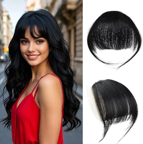 Clip in Bangs 100% Echthaar mit Bügel Haarteile Luft Haar Bangs Clip-in-Haarverlängerung für Party und den täglichen Gebrauch（Natürliche Schwarze）