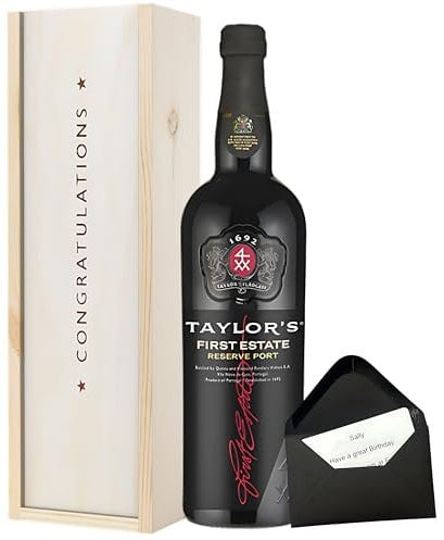 Taylor’s Port Congratulations Gift Set – First Estate Reserve Port 75cl in Wooden Box with ‘Congratulations’ Lid – Classic Celebration Gift for Achievements, Promotions or Graduations