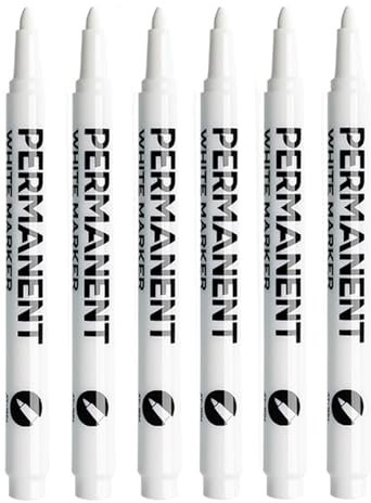 QGH 6PCS White Marker Pen Permanent Waterproof - 2mm Fine Tip White Paint Pen - Quick-Dry Permanent Marker for Metal, Glass, Wood, Ceramics, Cardboard - No Shake, No Pump Design