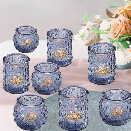 12 Stück Sortiert blau Votivkerzenhalter, Teelicht Kerzenhalter Glas Kerzenhalter für Bridal Shower, Hochzeit Tisch Centerpiece, Party Heimdekoration (12, Blau)