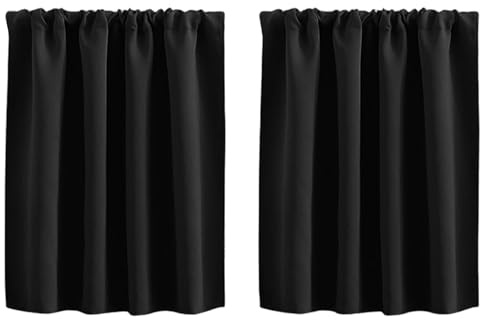 JZLEJC 1 Paar 30x24in Blackout Schwarze Küchenvorhänge, weich verdickte atmungsaktive Kurze Vorhänge für Schrank, Keller