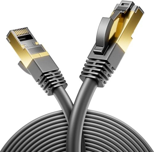 deleyCON 20m Cable de Red CAT8 - Apantallado S/FTP en Cobre, 40 Gbps, Conectores RJ45 y PoE, Compatible con CAT7/CAT6, Óptimo para PC, PS5, Router, Módem, TV, Switch y Portátil - Negro