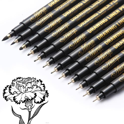 XULIERUX 12-Teiliges Feinliner-Set, Schwarzes Liner-Stift-Set, Wasserdicht, Geeignet für Künstler, Zeichnen, Skizzieren, Technisches Zeichnen