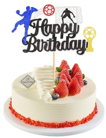 1 Stück Glitzer Handball Torte Topper, Happy Birthday Zeichen Tortenaufsatz, Tortendeko Handball, Handball Spieler Kuchen Dekorationen für Sport Thema Junge Mädchen Geburtstagsparty Zubehör