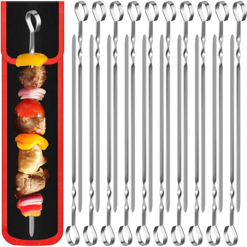 Barbecue Skewers, Skewers Stainless Steel, 20 Pcs 15.75/40cm Long Flat Metal Reusable Kebab Skewers with Portable Storage Bag, for Kebabs Grilling Oven BBQ Accessorie