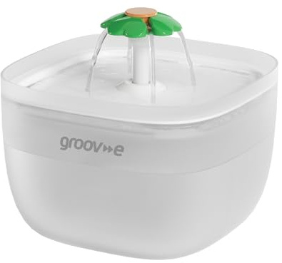 Groov-e Pet-Tech Pet Water Fountain – Cat and Dog Automatic Water Dispenser - 2L Tank, Quiet Flow, 4-Layer Filtration, Illuminated Bowl, Easy-to-Clean Design – USB Powered – White