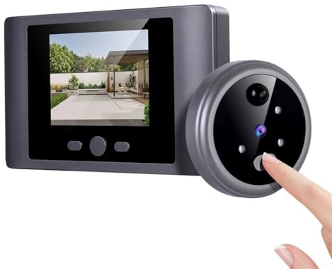 Smart - Telecamera wireless per campanello con schermo LCD HD, telecamera spioncino con rilevamento del movimento PIR, visualizzatore campanello alimentato a batteria per porta d'ingresso