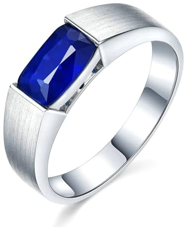Grewod Ehering Herren Platin 950 Ring Gebürstet 0.7ct Rechteck Saphir Verlobungsring und Ehering Größe 52 (16.6)