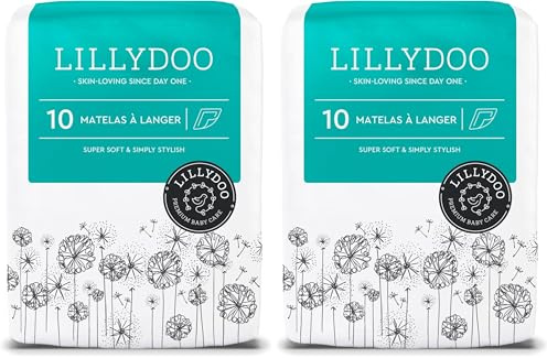 LILLYDOO hautfreundliche Baby Wickelunterlagen 60x 60 cm, 10 Stück, Weich, Ohne Parfüme & Lotionen für empfindliche Haut, Dermatologisch getestet (Packung mit 2)
