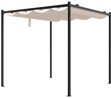 Vente-unique - Pergola autoportante en Acier avec Toit rétractable - 5,3 m² - Noir - Mazara
