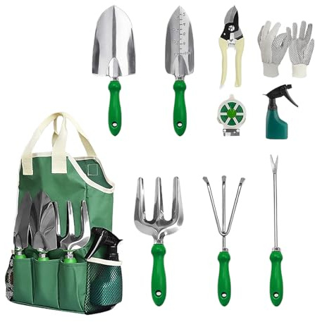 Gardening Tool Set | Heavy Duty Rake & Shovel | 11 Piece Gardening Tool Kit | for Men Women Beginner Mothers Gardeners Yard Lawn Plants Trees