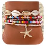 EKKONG 5 Stück Boho Muschel Fussketten für Frauen, Seestern Perlen Fußkettchen, Sommer Strand Armbänder, Verstellbarer Fußschmuck, Accessoires für Damen Mädchen Beach Party Urlaub Geschenke