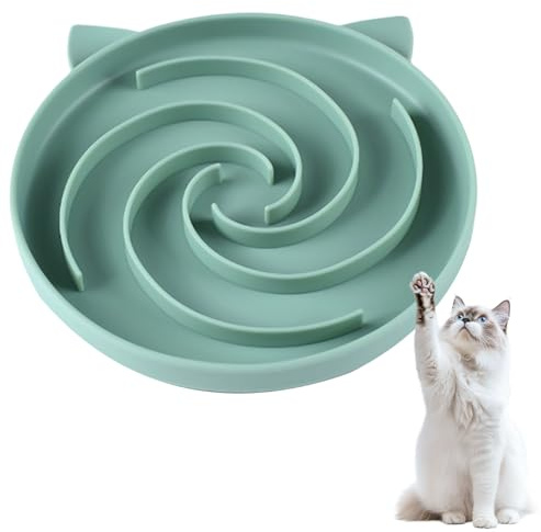 Slow Feeder Cat Bowl, Green Silicone Cat Feeding Bowls for Puppies and Cats | Anti Choking Puzzle Pet Bowl for Dry Kibble Wet Food Treats in Pet Households
