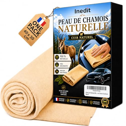 Peau De Chamois [Société Française] Modèle Small (40 x 30 cm) Peau de Chamois 100% Naturelle Professionnelle – Cuir Ultra Absorbant - Pour Voitures et Toutes Surfaces (LARGE)