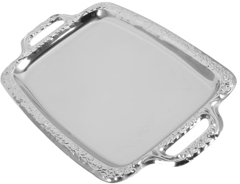 EXCEART Bandeja de Servir Vintage de Metal Color Plata para Comedor y Cocina, Diseño Retro Elegante y Multiusos para Pan y Alimentos