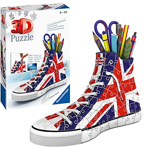 Ravensburger 3D Puzzle 11222 - Sneaker Union Jack - 108 Teile - praktischer Stiftehalter im UK Design ab 8 Jahren