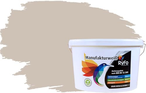 RyFo Colors Bunte Wandfarbe Manufakturweiß Kaschmirgrau 10l - weitere Grau Farbtöne und Größen erhältlich, Deckkraft Klasse 1, Nassabrieb Klasse 1