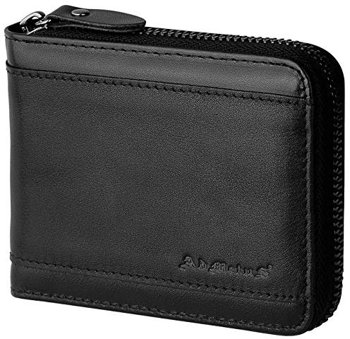Admetus Herren-Geldbörse aus echtem Leder, kurz, mit Reißverschluss, Black10, Medium, RFID-Brieftasche.