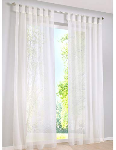 SIMPVALE 2 Stücks Voile Vorhänge zu Gürtelschlaufe transparent Vorhänge Fenster Balkon aus,Cremefarben,140x225cm