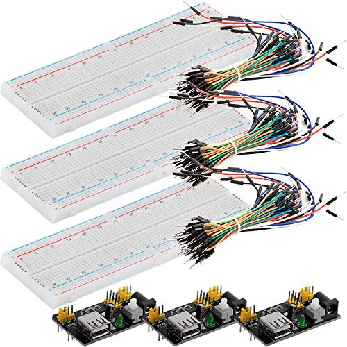 AZDelivery 3 x Compatible with MB-102 Kit - 830 Tie Point Solderless Plug-in Prototype PCB Board, Supply Module 3.3V 5V 700mA Adapter, 65 PCS Wire Set compatible with Arduino Including E-Book!