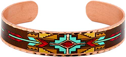 COPPER REFLECTIONS Pfeilspitzen-Armbänder für Unisex, mit braunem Hintergrund Offene rote und blaue Pfeil-Armbänder, Kupfer-Armbänder indianischer Schmuck