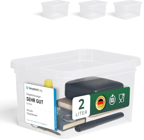 Novaliv 4x Aufbewahrungsboxen ohne Deckel klein 2 L transparente Nestbar stapelbare Plastikboxen Kunststoff BPA-frei 18,5x13,5x10