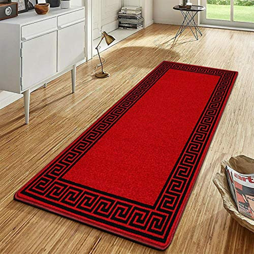swift Gel Backed Runner, Anti-Slip Stain-Resistant Carpet, Soft Comfy Polypropylene Rectangular Rug, Plain Solid Rug, Door Mat, Floor Carpet for Bedroom Indoor Area, Red Black, W 67 x L 220cm