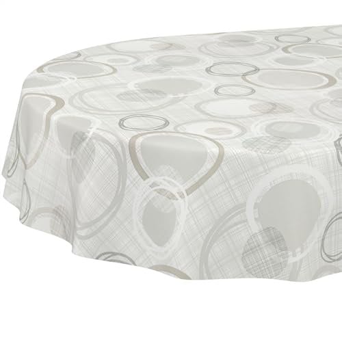 ANRO Tischdecke Wachstuch abwaschbar Wachstuchtischdecke Wachstischdecke Kreise Geometrie Weiß Silber Oval 240x140cm
