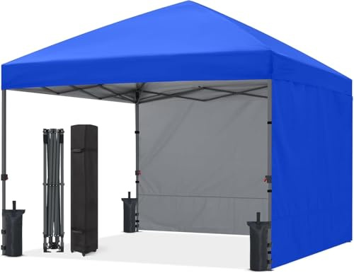 ABCCANOPY Faltpavillon UV50+ mit 2 Seitenwänden, Königsblau 300 cm | 500D Polyester,wasserdicht, 4 Sandsäcke & Rolltragetasche – für Garten & Camping