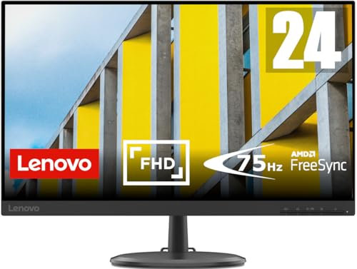 Lenovo D24-20 - Monitor 23,8 FullHD (VA, 75Hz, 4ms, HDMI, VGA, FreeSync), regolazione dell'inclinazione, nero