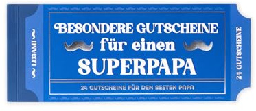 Legami - Block mit 24 Gutscheinen für Väter in deutcher Sprache, mit Aktivitäten für die Familie, Coupons mit Perforation zum Abreißen, Geschenkidee, Thema Papa, 20,3 x 8,4 cm