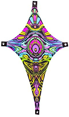 PSYWORK Schwarzlicht Segel Spandex | Drache S Dragon Temple II | 0,55 x 1,10m | UV-aktiv | Leuchtend | Wandtuch Wandbehang Stoff Neon Deko Party Tuch Tapestry Poster PSY Goa