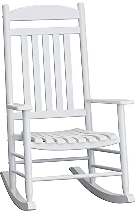 JLXJ Schaukelstühle Sessel Veranda Im Freien Schaukelstuhl für Erwachsene, Massivholz Allwetter Hochleistungs-Schaukelstühle für Patio, Rasen, Drinnen, Laden Sie 180 Kg (Color : White)