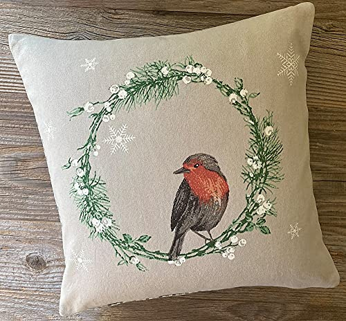 matches21 HOME & HOBBY Kissen-Bezug in 30x30 cm für Deko-Kissen Sofa-Kissen - Baumwolle Kissen-Hülle Leila Landhaus-Stil Winter Vogel - Waschbarer Reißverschluss Zierkissen-Bezug für Couchkissen