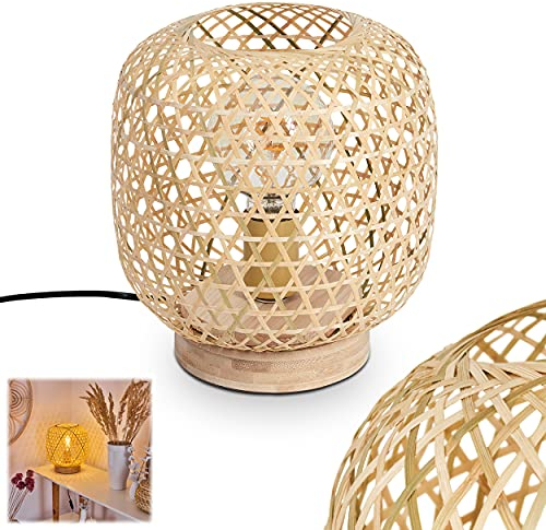 Tischleuchte Batumi, Tischlampe aus Bambus in Natur, Stehlampe im skandinavischen Design m. Lichteffekt u. An-/Ausschalter am Kabel, Höhe 26 cm, Ø 24 cm, 1-flammig, 1 x E27, ohne Leuchtmittel