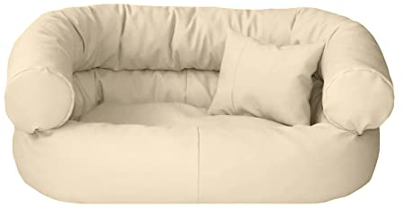 Juelle Hundebett aus Kunstleder Kleine Hunde Kissen Ausziehbarer Bezug Kuschelig Hundesofa, Hundebett Fergus S-XXL (70x50cm, Ecru)
