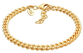 Elli PREMIUM Armband Damen 925 Silber 24K Vergoldet Silberarmband Schmuck Geschenke für Frauen Freundin Frau Mädchen Mama, Panzerketten-Armband Länge 19 cm, Breite 5 mm