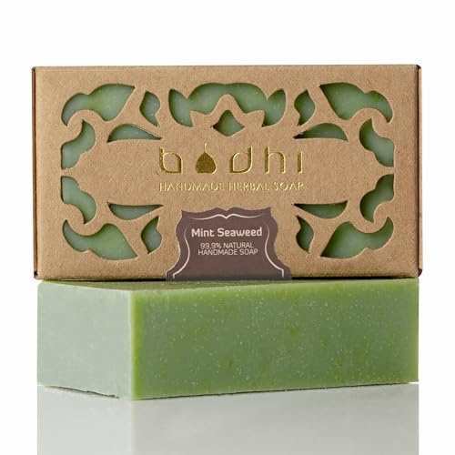 Bodhi® Naturseife GRÜNE ALGEN 100g / mit Zusatz von flanzenextrakten und ätherischen Ölen, Handgemacht, Geschenkverpackung/Bio & Vegan