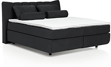 Mivano Free Boxspringbett mit Durchgehender Matratze (H3) und Premium Topper, Velours Cosy Anthrazit, Liegefläche 140 x 200 cm