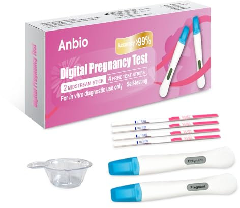 Anbio 2x Schwangerschaftstest Frühtest digital, Pregnancy Test, Frühschwangerschaftstest/4x Schwangerschaftsfrühtest mit Wochenbestimmung, Schwangerschaft bestimmen 10 mIU/ml