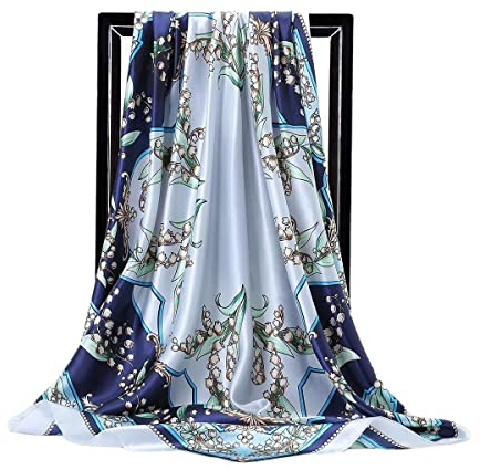 FAIRYGATE Seidentuch buntes Halstuch für Damen aus 100% Maulbeer Seide quadratisch Paisley klein 90 * 90 cm blau 73015