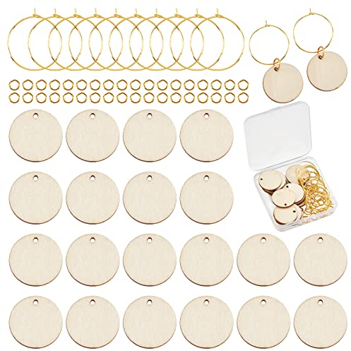 SUNNYCLUE 1 boîte en Bois Breloques pour Verre à Vin Marqueurs Étiquettes Identification Breloques Rondes Plates Identificateurs de Verre pour Boissons Verres à Pied 20 pièces Pendentifs en Bois