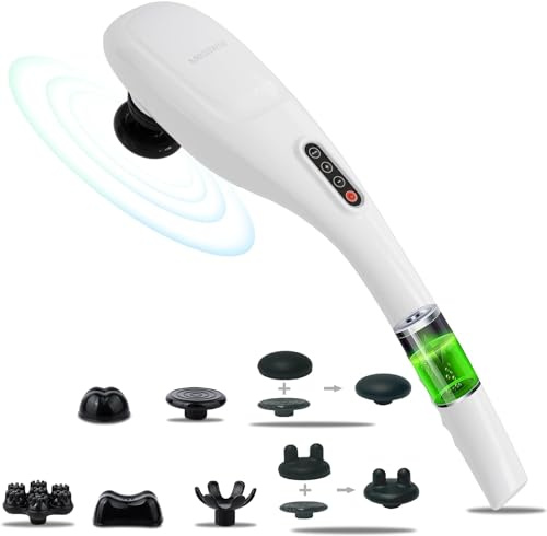 MEGAWISE Cordless Handheld Back Massager w/Rechargeable 3200mAh Battery, 5 Speed and 5 +2 Massage Nodes with Hard, Medium and 2 Soft Silicone Nodes; Massage While Moving Around (White)